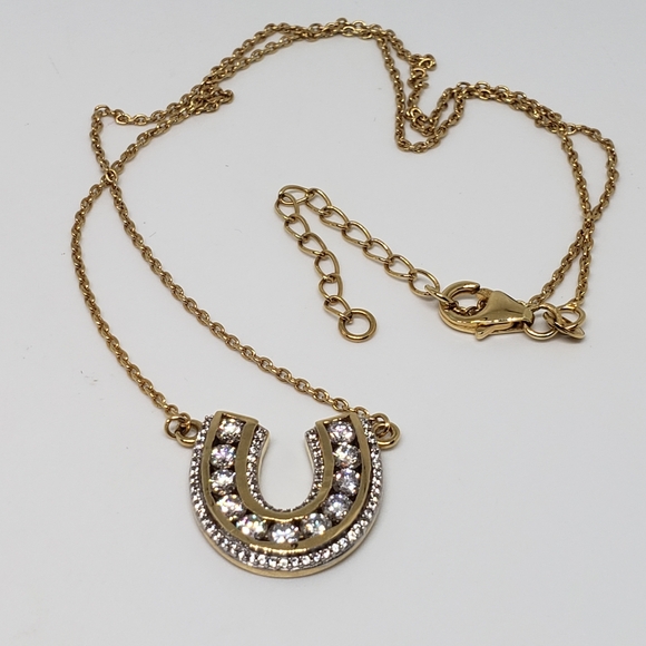 NWT, 1.65ctw Moissanite Horseshoe Shaped Necklace in 18k Gold Over Sterling Silv - Picture 3 of 11